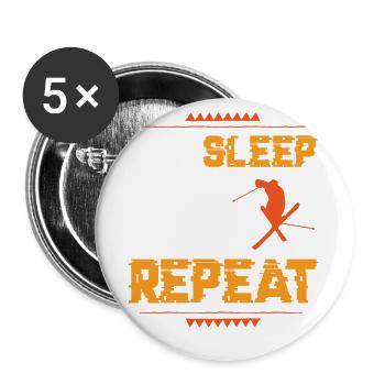 Eat Sleep Ski Repeat - Buttons groß 56 mm (5er Pack) - Weiß - Vorne
