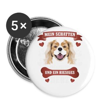 Mein Schatten hat 4 Pfoten, Cavalier King Charles - Buttons groß 56 mm (5er Pack) - Weiß - Vorne
