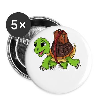 Schildkröte auf Reisen - Buttons groß 56 mm (5er Pack) - Weiß - Vorne
