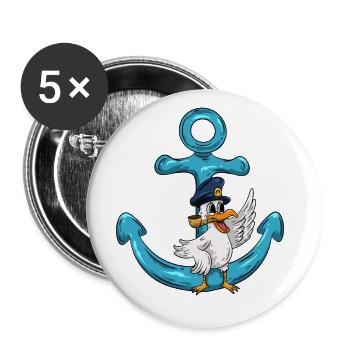 Capitaine Seagull Anchor - Lot de 5 grands badges (56 mm) - blanc - Devant
