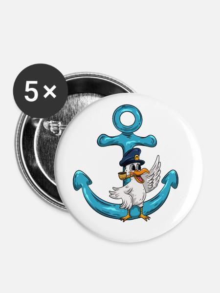 Kapitän Möwe Anker - Buttons groß 56 mm (5er Pack) - Weiß