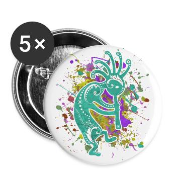 Native Americans Kokopelli - Colorfully Splashes 2 - Buttons large 2.2''/56 mm (5-pack) - white - Front