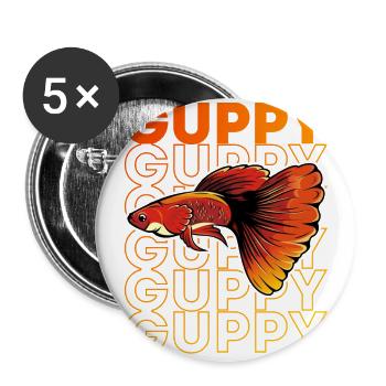 Guppy Fish 80's Style Tropical Fish Keeper - Buttons large 2.2''/56 mm (5-pack) - white - Front