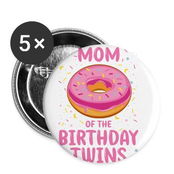 Mom of the birthday twins - Buttons large 2.2''/56 mm (5-pack) - white - Front