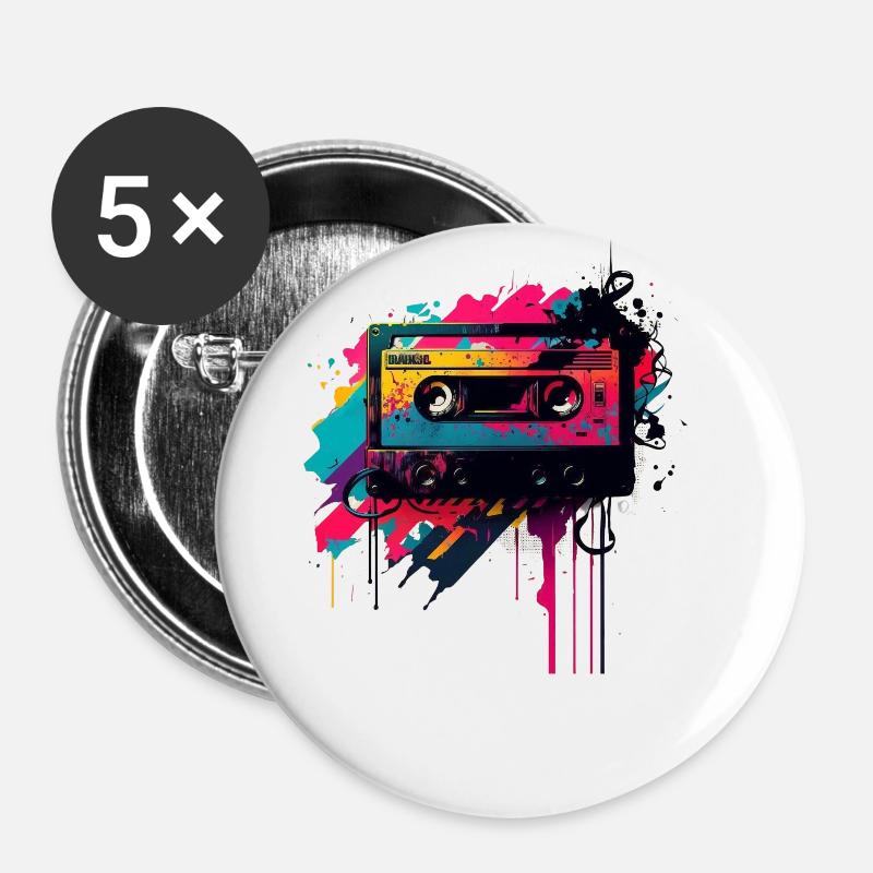 Retro Mixtape - Buttons large 2.2''/56 mm (5-pack) - white