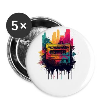 Retro Mixtape - Buttons groß 56 mm (5er Pack) - Weiß - Vorne