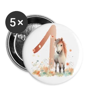 1er anniversaire - Cadeau - Cheval mignon - Lot de 5 grands badges (56 mm) - blanc - Devant
