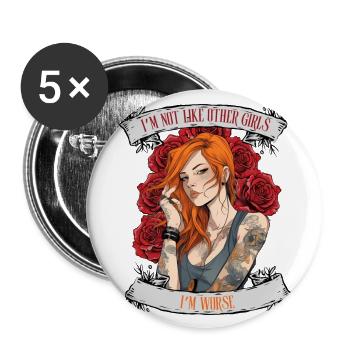 I'm not like other women, I'm worse - Buttons large 2.2''/56 mm (5-pack) - white - Front