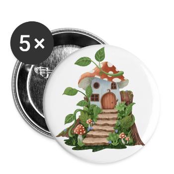 Feen / Elfen Haus - Buttons groß 56 mm (5er Pack) - Weiß - Vorne