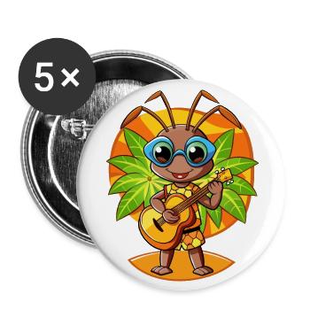 Funny Ant Cartoon Summer Beach Sunglasses Guitar - Buttons large 2.2''/56 mm (5-pack) - white - Front