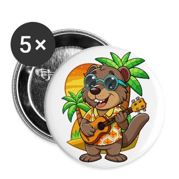 Lustige Biber Cartoon Sommer Strand Sonnenbrille - Buttons groß 56 mm (5er Pack) - Weiß - Vorne