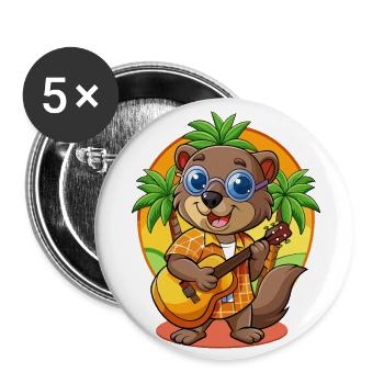 Lustige Biber Cartoon Sommer Strand Sonnenbrille - Buttons groß 56 mm (5er Pack) - Weiß - Vorne