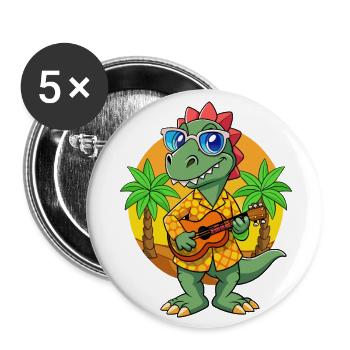 Lustige Dinosaurier Cartoon Sommer Strand Sonnenbrille - Buttons groß 56 mm (5er Pack) - Weiß - Vorne