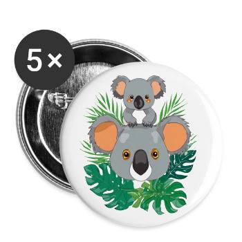 Bébé koala et maman koala - Lot de 5 grands badges (56 mm) - blanc - Devant