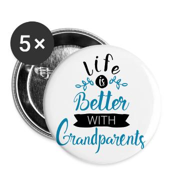 Oma Opa Großeltern Geschenk - Buttons groß 56 mm (5er Pack) - Weiß - Vorne