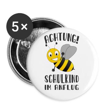 Achtung! Schulkind im Anflug | Einschulung 2020 - Buttons groß 56 mm (5er Pack) - Weiß - Vorne