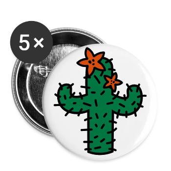 Kaktus mit Blüten cactus with blossoms - Buttons groß 56 mm (5er Pack) - Weiß - Vorne