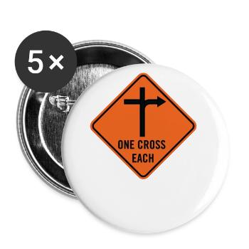 Kreuzigungszeichen je ein Kreuz - Buttons groß 56 mm (5er Pack) - Weiß - Vorne