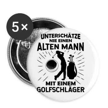 Unterschätze Niemals Einen Alten Mann Mit Einem Go - Buttons groß 56 mm (5er Pack) - Weiß - Vorne