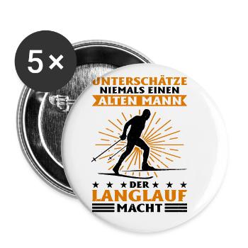 Unterschätze Niemals Einen Alten Mann Der Langlauf - Buttons groß 56 mm (5er Pack) - Weiß - Vorne