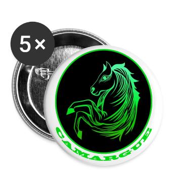 Cheval de Camargue vert fluo - Lot de 5 grands badges (56 mm) - blanc - Devant