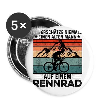 Unterschätze Niemals Einen Alten Mann Auf Einem Re - Buttons groß 56 mm (5er Pack) - Weiß - Vorne