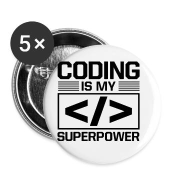 Coding Is My Superpower Programming Coder Computer - Buttons groß 56 mm (5er Pack) - Weiß - Vorne