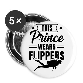 This Prince Wears Flippers Diver Scuba Diver Divin - Buttons groß 56 mm (5er Pack) - Weiß - Vorne