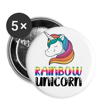 Rainbow Unicorn Bisexual Transgender Pride Rainbow - Buttons groß 56 mm (5er Pack) - Weiß - Vorne