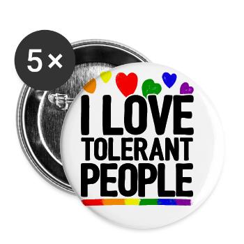 I Love Tolerant People Bisexual Gay Pansexual Rain - Buttons groß 56 mm (5er Pack) - Weiß - Vorne