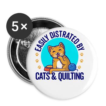 Easily Distraced By Cats And Quilting Knitting Sti - Buttons groß 56 mm (5er Pack) - Weiß - Vorne