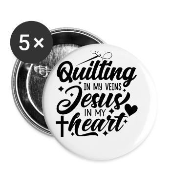 Quilting In My Veins Jesus In My Heart Crocheting - Buttons groß 56 mm (5er Pack) - Weiß - Vorne