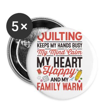 Quilting Keeps My Hands Busy My Mind Calm Knitting - Buttons groß 56 mm (5er Pack) - Weiß - Vorne