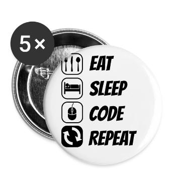 Eat Sleep Code Repeat Coder Programmer Software De - Buttons groß 56 mm (5er Pack) - Weiß - Vorne