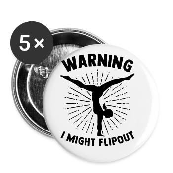Warning I Might Flipout Cheerleading Cheerleader C - Buttons groß 56 mm (5er Pack) - Weiß - Vorne