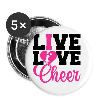 Live Love Cheer Cheerleader Cheerleading Gymnastic - Buttons groß 56 mm (5er Pack) - Weiß - Vorne