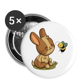 Rabbit and Bee - Buttons large 2.2''/56 mm (5-pack) - white - Front