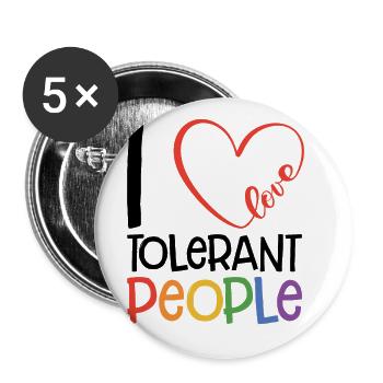 I Love Tolerant People Bisexual Gay Pansexual Rain - Buttons groß 56 mm (5er Pack) - Weiß - Vorne