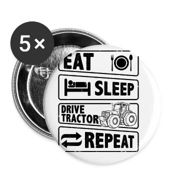 Eat Sleep Drive Tractor Repeat Farmer Agriculture - Buttons groß 56 mm (5er Pack) - Weiß - Vorne