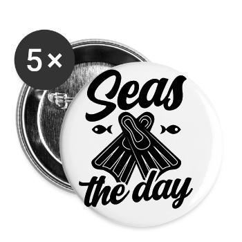 Seas The Day Diver Diving Scuba Diver Apnoe Snorke - Buttons groß 56 mm (5er Pack) - Weiß - Vorne