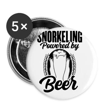 Snorkeling Powered By Beer Snorkel Scuba Diver Div - Buttons groß 56 mm (5er Pack) - Weiß - Vorne