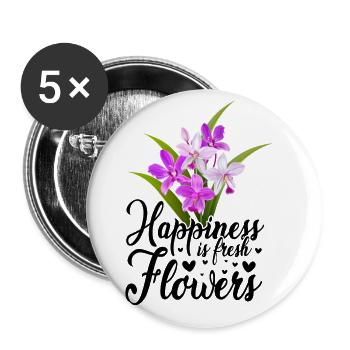 Happiness Is Fresh Flowers Gardener Botancial Plan - Buttons groß 56 mm (5er Pack) - Weiß - Vorne