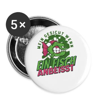 Mein Gesicht wenn ein Fisch anbeisst - Buttons groß 56 mm (5er Pack) - Weiß - Vorne