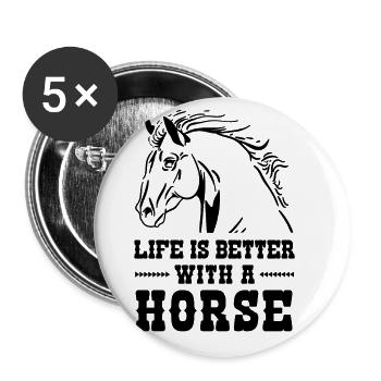 Life Is Better With Horses Equestrian Horse Rider - Buttons groß 56 mm (5er Pack) - Weiß - Vorne