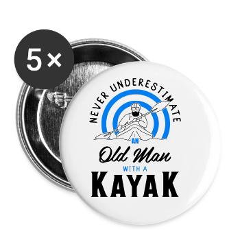 Never Underestimate An Old Man With A Kayak Rowing - Buttons groß 56 mm (5er Pack) - Weiß - Vorne