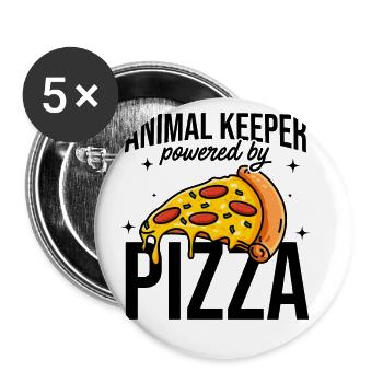 Animal Keeper Powered By Pizza Animal Lover Zoo Ke - Buttons groß 56 mm (5er Pack) - Weiß - Vorne