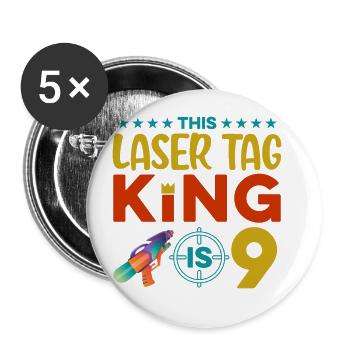 This Laser Tag King Is 9 Lasergame Lasertag Player - Buttons groß 56 mm (5er Pack) - Weiß - Vorne