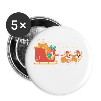 Joyeux Cormas Noël Cormas Corgi - Lot de 5 grands badges (56 mm) - blanc - Devant