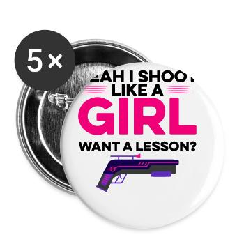 Yeah I Shoot Like A Girl Want A Lesson? Lasertag P - Buttons groß 56 mm (5er Pack) - Weiß - Vorne