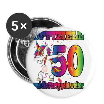 Offiziell 50 und die Party geht weiter - Einhorn - Buttons groß 56 mm (5er Pack) - Weiß - Vorne